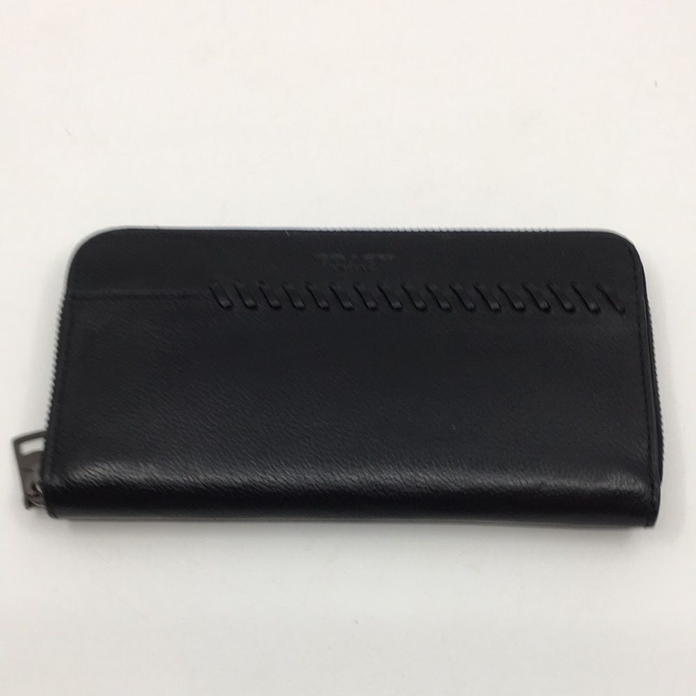 Coach Baseball Stitch Accordion Zip Wallet Black Smooth Calf Leather Unisex - Picture 2 of 16